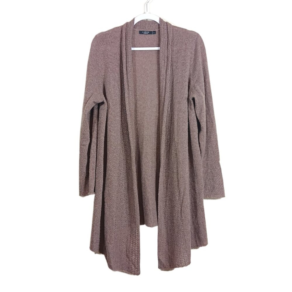 Lusso Cashmere Cardigan Womens Large Brown Open Front Shawl Duster Lagenlook